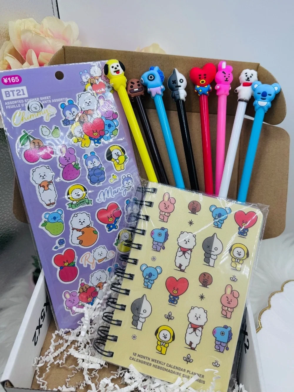 BT21 Stationery – Undated Monthly Planner, Sticker Sheet & 8 Character Pen Set